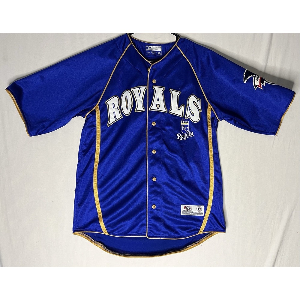 True Fan Kansas City Royals Baseball Jersey Men's Large Blue Short Sleeve MLB